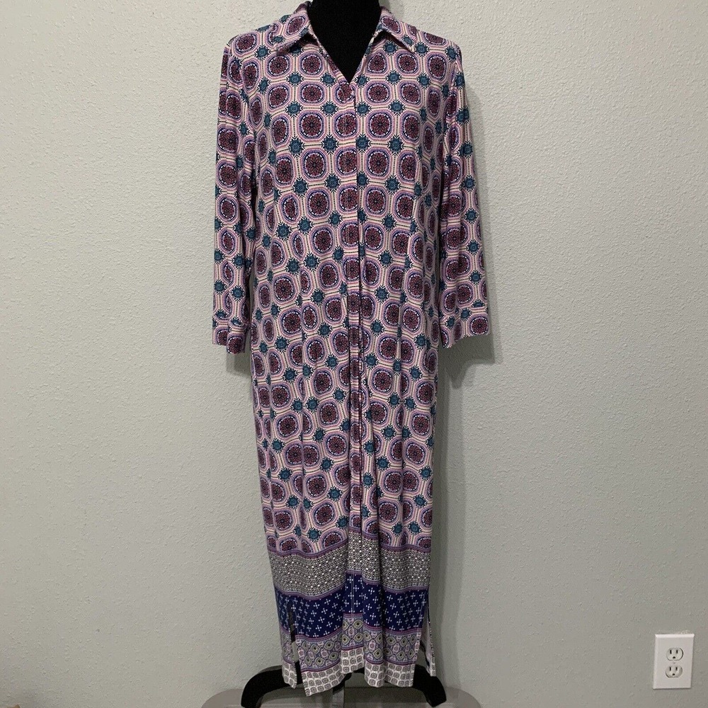 Chicos Medallion Print Shirt Dress Size 1 Medium 8/10 Stretch